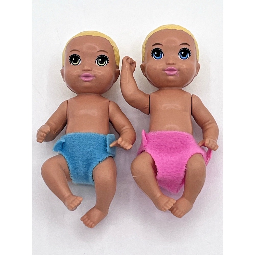 Mattel Barbie Skipper Babysitters Baby doll‎ Twins Boy Girl Lot Of 2 (2.75")